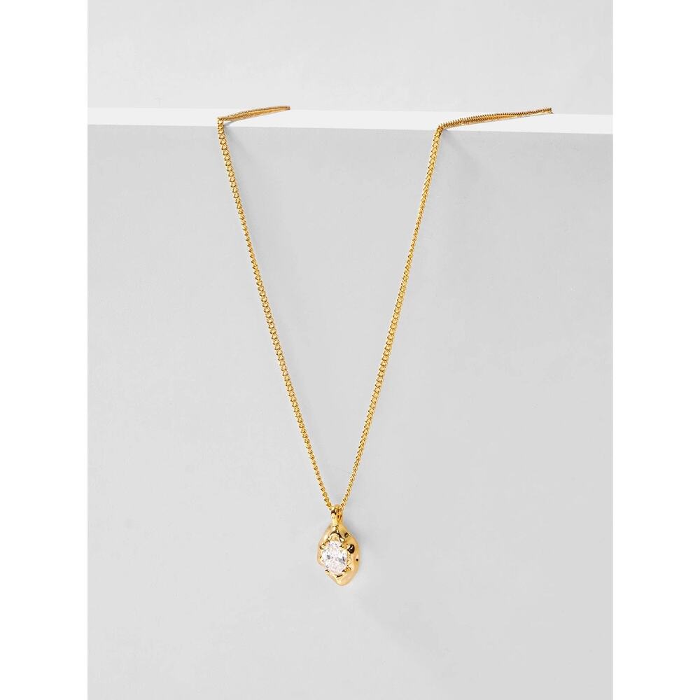 Molten Gold CZ Solitaire Solanales Pendant Necklace Crystal CZ Boho Sculptural - Picture 4 of 9